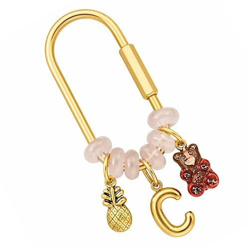 Porte clé Personnalisé avec Lettre Initiale et 6 Perles en Pierre Naturelle – Porte-Clé Élégant Femme – Accessoire Sac à Main – Idée Cadeau Anniversaire, Noël, Fête des Mères
