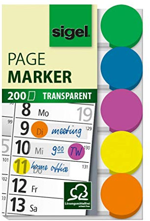 SIGEL HN301 transparente Klebepunkte / Markierungspunkte, 200 Mini-Streifen im Format 15 x 50 mm, 5 Farben