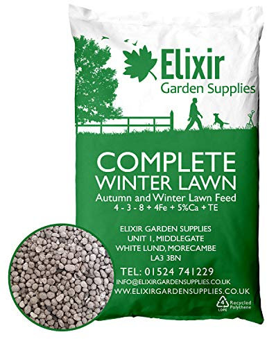 Elixir Gardens | COMPLETE WINTER LAWN Fertiliser Optimized For British Climate | Autumn and Winter Feed and Moss Treatment | 4-3-8 + 4Fe +Te | 1kg - 25kg Bags or Tubs | Treats 28sqm | 1kg Bag