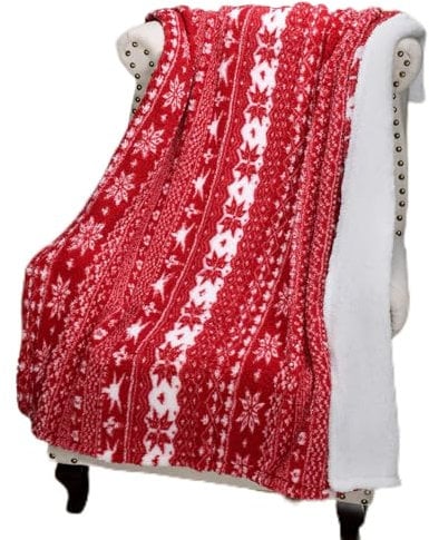 Catalonia Weihnachten Sherpa Decke, super weiche warme Flauschige Bequeme Schneeflocke Decken Wendbare Plüsch Fleece Weihnachten Thema wirft Sofadecke Kuschel Couchdecke, 150x130cm, rot