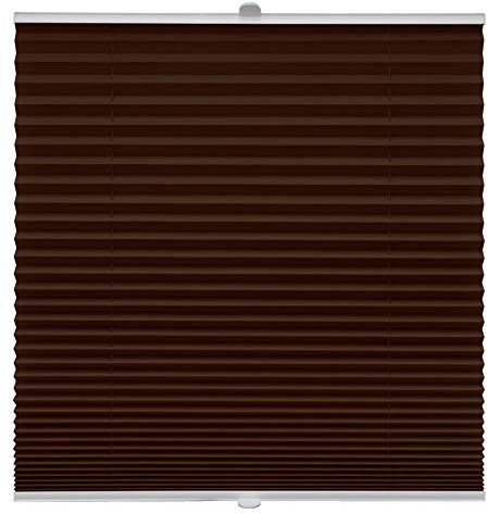 Plissee auf Maß Klemmfix für alle Fenster Montage über Klemmträger bis 27mm Faltrollo Blickdicht Sonnenschutzrollo Fenster-Rollo Dunkelbraun Breite: 30-40 cm, Höhe: 40-100 cm