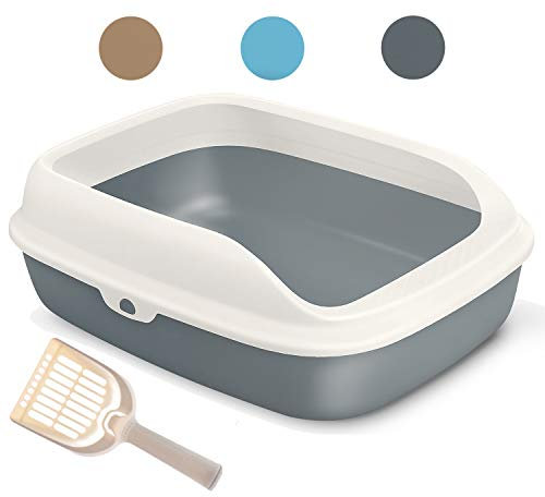 BPS Bandeja Higiénica Gatos Gatitos Aseo Arenero Abierto para Mascotas Gatos Bandeja Sanitaria Plástica con Pala 3 Tamaños y Colores para Elegir (S, Gris) BPS-5597GR