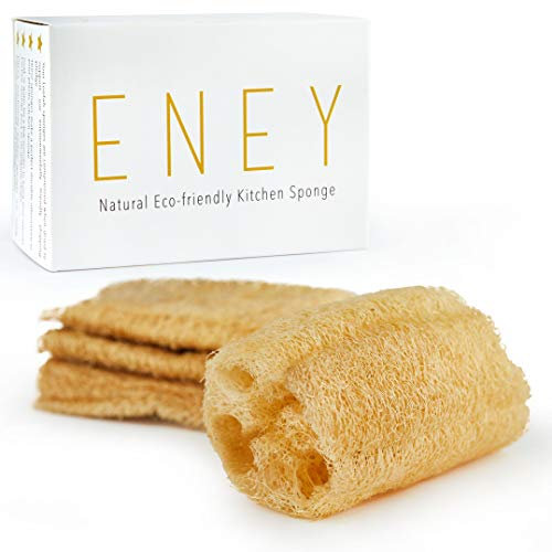 ENEY Umweltfreundlicher, natürlicher Spülschwamm für die Küche, 100 % pflanzlich, biologisch abbaubar, 4 Stück, geruchsfreie Spülschwämme, nachhaltiger, ungebleichter Luffa, plastikfrei