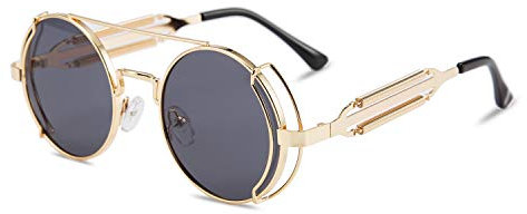 Karsaer Steampunk Sonnenbrille Retro Runde Hippie Metallrahmen Sonnenbrillen Vintage Festival Brille für Damen Herren mit UV-Schutz