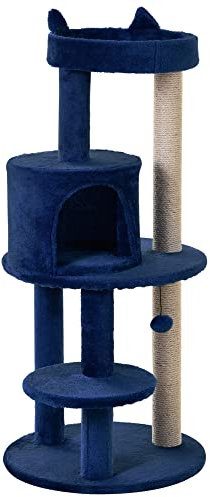 PawHut 104 cm Cat Tree, Cat Condo Tree Tower, Cat Activity Centre with Scratching Posts, Plush Perches, Hanging Ball - Blue