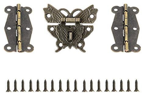 JINXM Mini Bisagras de Cierre con Hebilla de Cierre de Diseño Retro con Tornillos para Joyas Cajones Armarios Muebles Accesorios de Madera