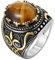 HIJONES Herren Jahrgang Luxus Oval Tigerauge Stein Ring aus Edelstahl Gotisch Geschnitzt Muster Silber Gold Größe 54