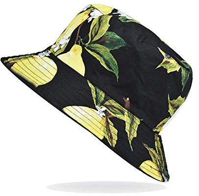 Geekcook Chapeau résistant aux UV,Imprimer Motif de Fruit pêcheur Capuchon Femelle été extérieure Chapeau de Pare-Soleil Casque Casserole-Noir Double Face Ananas_M (56-58cm)
