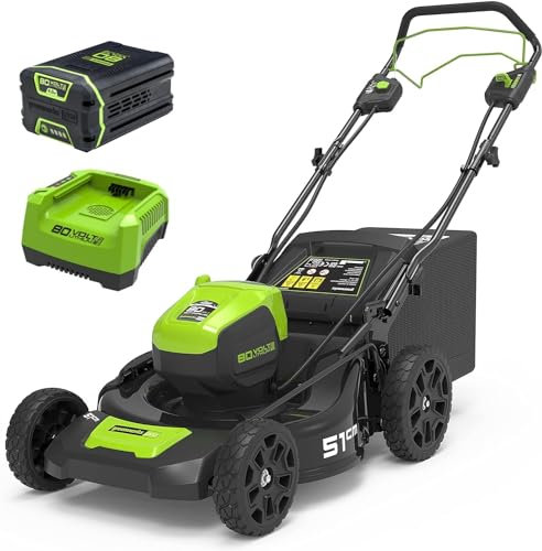 Greenworks Pro 80V 51cm Brushless Tondeuse à Gazon sans Fil, Autotractée, Hauteur de Coupe 35-95mm, Poignée Pliable, Rangement Vertical, avec Sac de 60L (avec 4Ah Batterie et Chargeur)