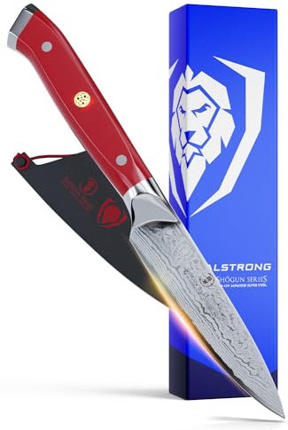 DALSTRONG - Paring Knife - 3.5 - Shogun Series - Damascus - AUS-10V Japanese Super Steel - Vacuum Treated - Crimson Red ABS Handle - w/Sheath