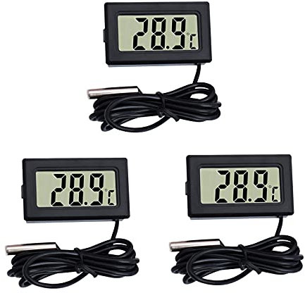 DIFCUL 3X Mini LCD Digital Thermometer Hygrometer Temperatur Luftfeuchtigkeit Tester mit externem Sensor für Auto/Kühlschrank/Aquarium/Aquarium/Zimmer (3 Stück Schwarz)