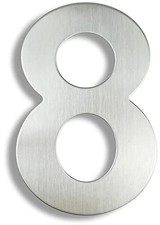 HASWARE Numero civico moderno in acciaio inossidabile spazzolato Elegante porta alfabeto placca Street Home Decor (8, 6 pollici argento)