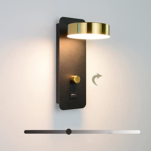 JZCDR Bett Wandleuchte LED Innen Mit Schalter Wandlampe mit USB Anschluss Moderne Leselampe Wand Helligkeit Dimmbare Wandbeleuchtung Schwenkbar Drehbar Wandspot Schlafzimmer Kinderzimmer Wohnzimmer