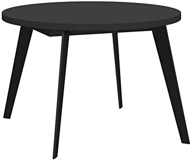 Meubletmoi Vanessa Esstisch, rund, ausziehbar, Spanplatte, Schwarz, 74,5 x 110 x 110 cm – Gestell aus Metall, Schwarz matt