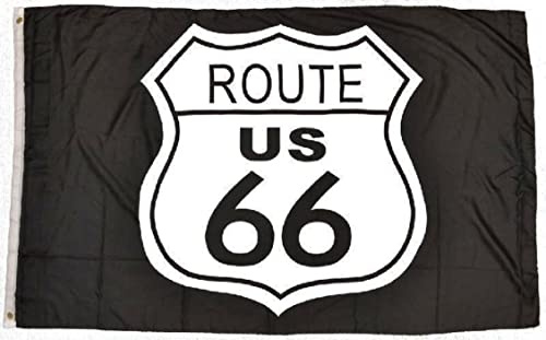 drapeau route 66 logo noir blanc nylon 150x90 flag road usa