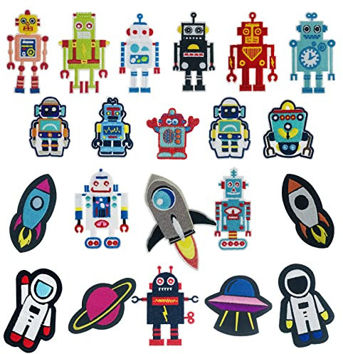 Woohome 21 Stück Universum Applikation Flicken Roboter Flicken Patches Aufbügeln Rakete Patch zum Aufbügeln Patches Sticker für Jacken Hut Kleidung Taschen