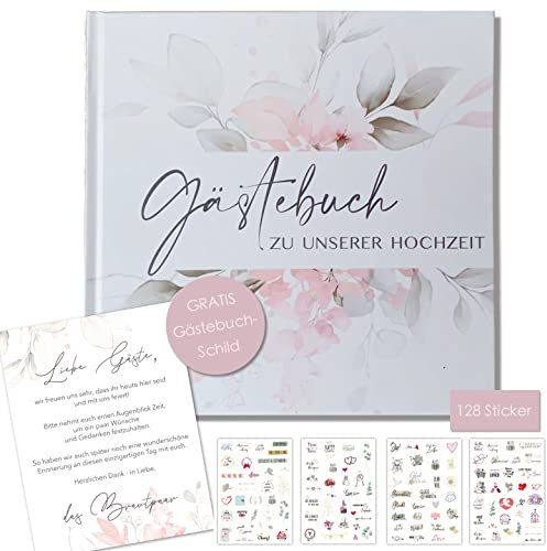 Kunterbuntspecht Gästebuch Hochzeit Fotobuch Hochzeitsbuch Gäste Boho für Hochzeiten Geschenk blanko mit Naturpapier Fadenheftung (Gästebuch Rosen)
