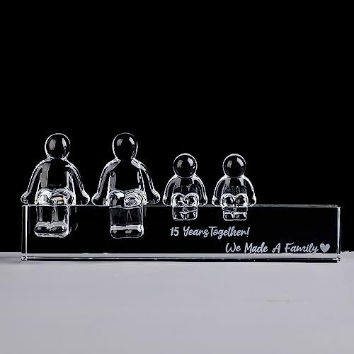 Movdyka Regalos de Cristal de 15 años de Boda en el Aniversario para Ella, 15 años Juntos hicimos un Ornamento de Cristal de la Familia para la Esposa (2 niños)