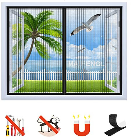Fliegengitter Fenster, Insektenschutz Magnetfenster Fliegenvorhang Moskitonetz ohne Bohren, Magnet Fliegengitter für Balkontür Wohnzimmer-Black-A|| 53x53inch(135x135cm)