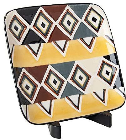 Kapula Beilagenteller aus Keramik, handbemalt, quadratisch, südafrikanisches Fair-Trade, afrikanisches Design, spülmaschinengeeignet