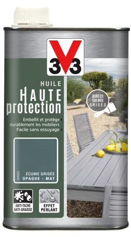 V33 Huile mobilier haute protection opaque, Ecume grisée 1L