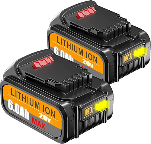 DCB200【Haute capacité 6.0Ah】 2X Batterie Li-ION de Rechange pour Batterie Dewalt 20V DCB200 DCB184 DCB101 DCB107 DCB112 DCB105 DCB115 DCB203