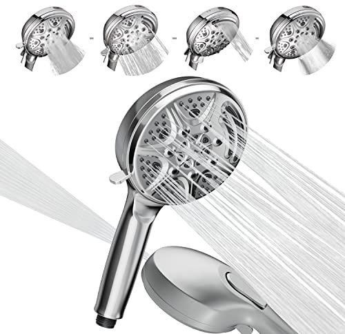 SparkPod 5 Inch 9 Spray Setting Shower Head - High Pressure Jet with On/Off Switch, Pause & Waterfall Setting - Premium ABS Removable Handheld Shower Head (Polished Chrome)