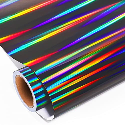 GIRAFVYINL Holographic Vinyl Glossy Rainbow Black Permanent Vinyl 12” X 10FT Adhesive Vinyl Roll for cricut,DIY Home and Car Decor,Tumbler