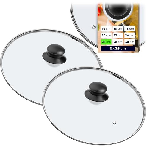 KADAX 2er Set Glasdeckel, Topfdeckel Ø26 cm, hitzebeständig, mit Griff, universell passend, für Töpfe und Pfannen, kontrolliertes Garen und bessere Wärmespeicherung
