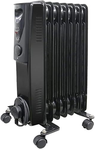 WarmeHaus Electric Portable Oil Filled Radiator 1500W - 3 Heat Settings 7 Fins - Adjustable Temperature Thermostat - Gloss Black