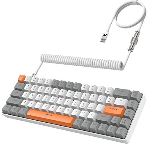 ZIYOU LANG RK-T8 Wired 65% Mechanical Gaming Keyboard with RGB LED Backlit Anti-ghosting TKL Mini 68 Key Custom Coiled C to A Cable Linear Red Switch for PS4 PS5 Xbox PC Mac Gamer(Gray/White/Orange)