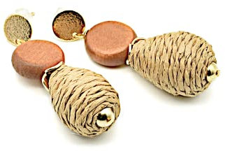 OHRRINGE | GOLD | BOHO, Natur, Statement Ohrringe, Ohrhänger, Holz + Bast Perlen, modern, 18K vergoldet, Geschenk für Frauen