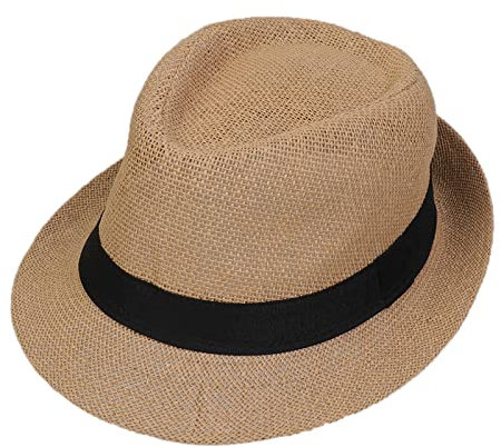 JK Home Soft Breathable Fedora Straw Hat Outdoor Sports Gangster Trilby Jazz Manhattan Cosplay Travel Holiday Cap