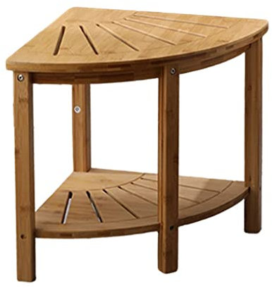 JIANCNGU Tabouret de Douche d'angle en Bambou for Repose-Pieds, siège de Bain étanche avec étagère de Rangement for Salle de Bain à l'intérieur de la Douche, Tabouret de Douche en Bois à 2 Niveaux