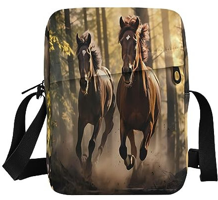 Umhängetasche, klein, lässig, Kuriertasche, Handtasche, Handytasche, Geldbörse für Damen, Herren, Kinder, Pferd, Laufen, Braun, Mehrfarbig, Einheitsgröße