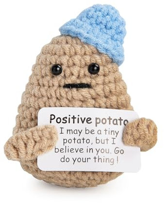 Yiruhe Mini Funny Positive Potato – 7,6 cm gestricktes Häkelspielzeug, komplett mit einer erhebenden positiven Karte, ideal für aufheiternde Geschenke, Raumdekoration und niedliche Häkel-Sammlerstücke