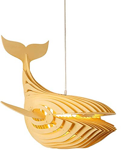 MODEBHD Japanische Fisch-Hängelampe, Wal-Holz-Hängeleuchte, Wal-Hängelampen, zeitgenössische 1-flammige Holz-Pendelleuchte, Art-Deco-Hängeleuchte, Holzhandwerk-Heimbeleuchtung