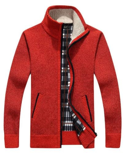 ORANDESIGNE Cardigan Gilet Homme Pull Homme Veste en Maille Chandail Homme Zippé Chaud Cardigan Épais avec Col Montant Tricot Décontractée Polaire Men Sweater Mode Vest A Rot XXL