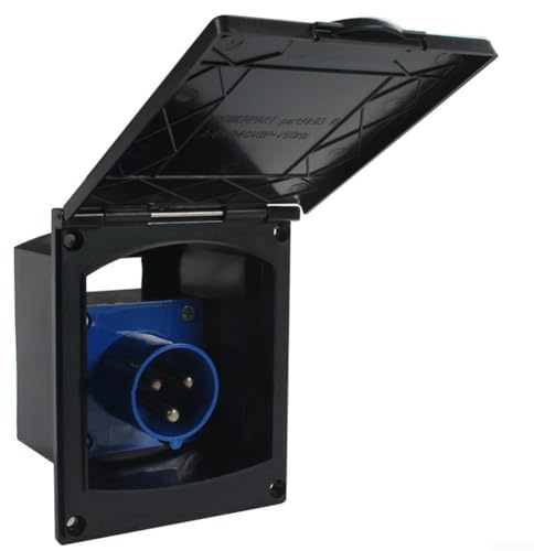 16 A Power, Camper Flush Inlet Socket CEE Power Square Black Caravan Wohnmobil-Anhänger Zubehör (schwarz)