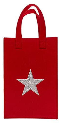Marabella Geschenktasche aus rotem Filz mit Glitzermotiv Geschenktüte mit Tragegriff, Geschenktüten:Stern