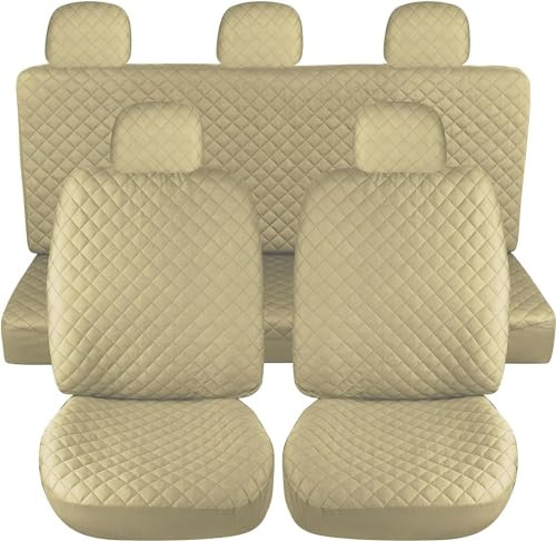 Susy Shop Coprisedili Auto Universali, Anteriori e Posteriori, Compatibilità Universale Montaggio Semplice (Set Completo, Beige)