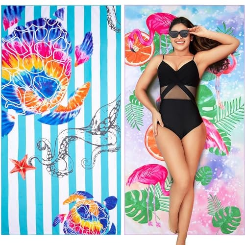 Winthome Strandtuch Wendbar Schnelltrocknend - Mikrofaser Strandtuch Leicht, Strandhandtuch Groß Sandfrei, Vielseitiges für Damen Herren Reise Urlaub Schwimmen Sauna, mit Tasche(180x90cm, 2 Pack)
