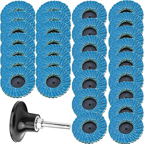 KINGOZOYI 30 Stk Fächerscheiben 50mm Aluminiumoxid Schleifscheiben mit 1/4-Zoll-Padhalterschaft Schafthalter Korngröße 40 60 80, blau, schwarz für Winkelschleifmaschine