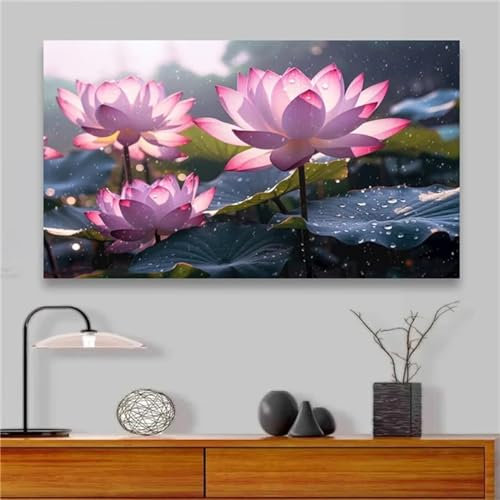 Lotus Blume Leinwand Bilder Poster 60x90cm XXL Leinwandbild Kunstposter Modern Wandbilder für Deko Wohnzimmer Schlafzimmer