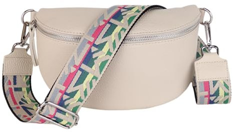 MIRROSI® Bauchtasche Damen, Echtleder, Made in Italy, Umhängetasche, Brusttasche, Crossbody Bag (1 Tasche & 2 Gurte) (Beige (FM), Große Tasche (28x18x9cm))