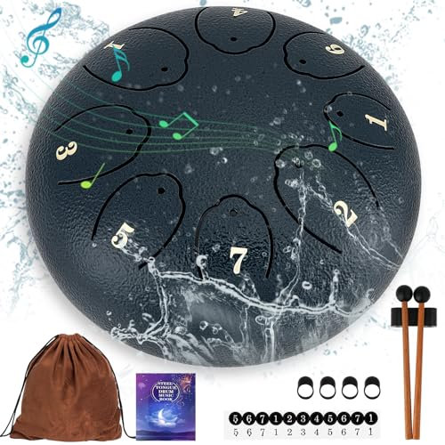 Steel Tongue Drum:6 Inch 8 Notes Rain Instrument for Outdoor Use Handpan for Kids Sound Healing Meditation (Navy Blue)