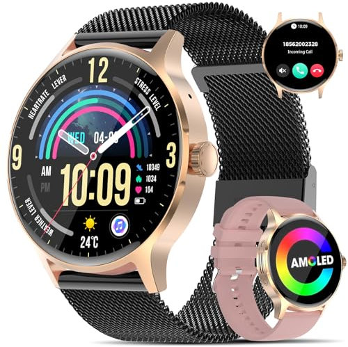 Orologio intelligente da donna con funzione telefonica AMOLED da 1,43, con doppia banda, orologio fitness tracker con frequenza cardiaca/SpO2/monitoraggio del sonno/ciclo mestruale/calorie IP68,