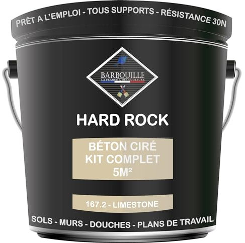 BARBOUILLE - Béton Ciré Kit 5m² finit - HARD ROCK - 2 couches de 5m² - Prêt à l'Emploi - Imperméable - Adhérence sur Tout Support - Intérieur et Extérieur - Instructions incluses - 167-2 - LIMESTONE