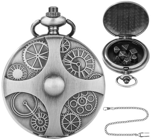 Qaestuan 1 Pezzi Set di Dadi Poliedrici, Mini Dadi D&D Set in Metallo con Custodia Cava in Bronzo Steampunk per Orologio da Tasca, per Dungeons And Dragons DND Rpg MTG D4 D8 D10 D12 D20, Argento