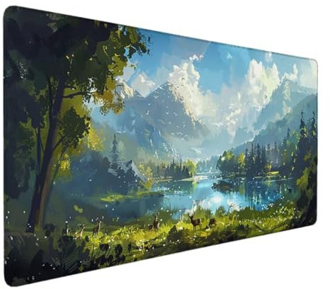 Gaming Mauspad - 60 x 30cm - Mouse Pad mit Vernähte Kanten - Rutschfester Mousepad mit Einer speziellen Oberfläche verbessert Geschwindigkeit und Präzision - (GrüN Landschaft) - Ergonomisches 7-58